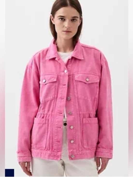 GAP Jackets & Blazers - GAP Denim Jacket with Drawstring Waist Oversized Hot Pink size Medium